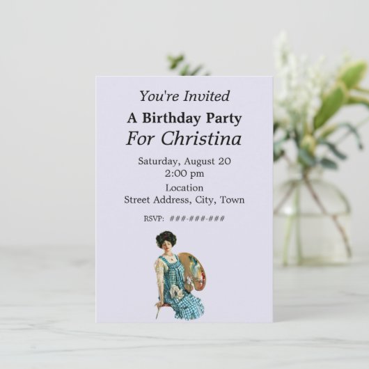 Viktorianische Künstlerin Lady Painter Palette Geb Einladung (Stehend Vorderseite)