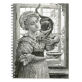 Viktorianische Lady and Cat Spiral Notebook Notizblock (Vorderseite)