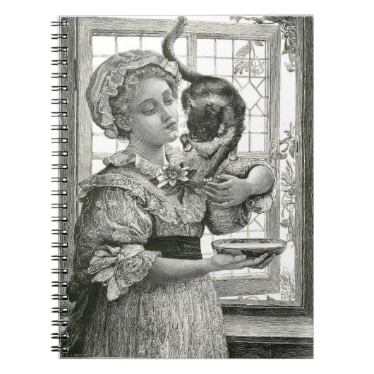 Viktorianische Lady and Cat Spiral Notebook Notizblock (Vorderseite)