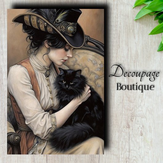 Viktorianische Lady Black Cat Decoupage Seidenpapier