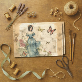 Viktorianische Lady & Butterfliegen Vintage Dekoup Seidenpapier