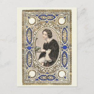 Viktorianische Lady, Fütternd ihren Vogel, Vintage Postkarte