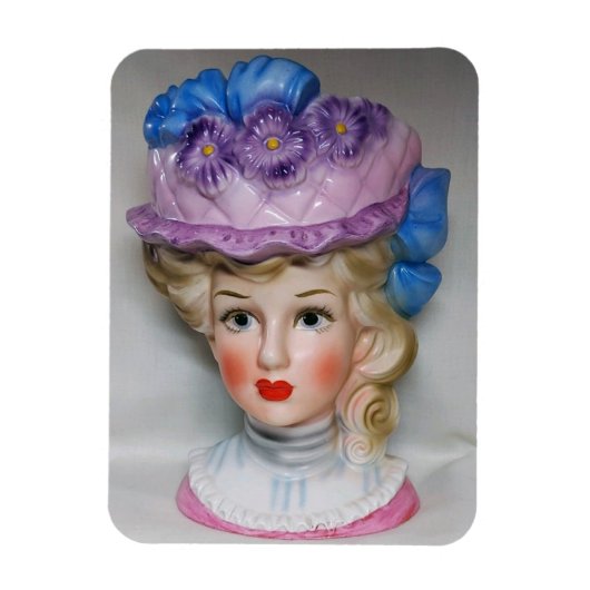 Viktorianische Lady Head Vase Pink & Lila Blumenha Magnet (Vertikal)