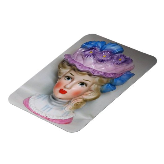 Viktorianische Lady Head Vase Pink & Lila Blumenha Magnet (Linke Seite)