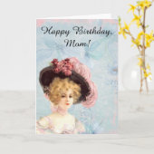 Viktorianische Lady in Feathered Hat Grußkarte Karte (Gelbe Blume)