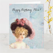 Viktorianische Lady in Federhut mit rosa Rosen Karte (Gelbe Blume)