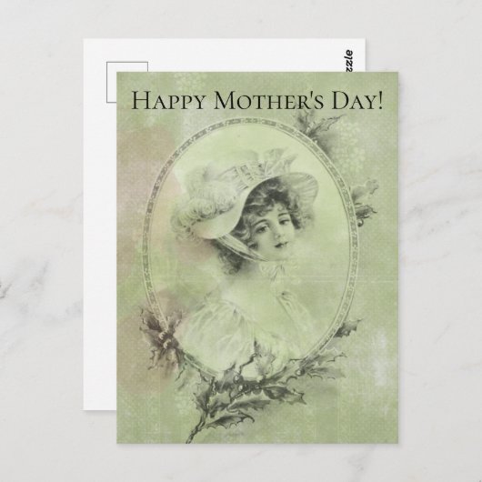 Viktorianische Lady in Hat Verdigris Green Postkarte (Vorne/Hinten)