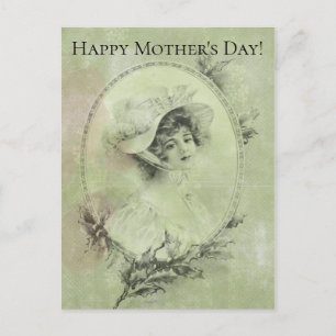 Viktorianische Lady in Hat Verdigris Green Postkarte