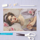 Viktorianische Lady Lilac Floral Script Decoupage Seidenpapier (Handwerk)