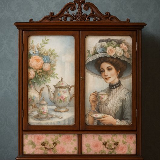 Viktorianische Lady mit floralfarbenem Huttea-Part Seidenpapier