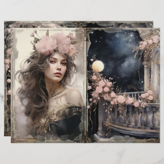 Viktorianische Lady Pink Black Junk Journal Page (Vorne/Hinten)