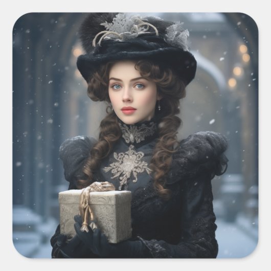 Viktorianische Lady Quadratischer Aufkleber (Vorderseite)