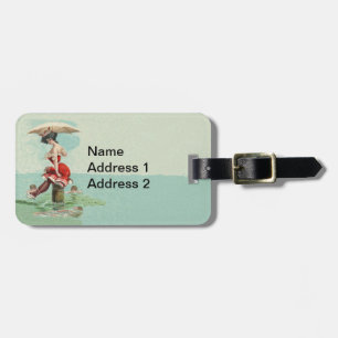 Viktorianische Lady Umbrella Ocean Roter Anzug Gepäckanhänger