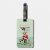 Viktorianische Lady Umbrella Ocean Roter Anzug Gepäckanhänger (Rückseite vertikal)