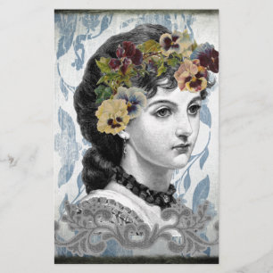 Viktorianische Lady Woman Stiefmütterchen auf Band Briefpapier