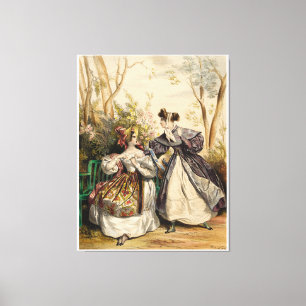 Viktorianische Ladys in Garden Conversation - Vint Leinwanddruck