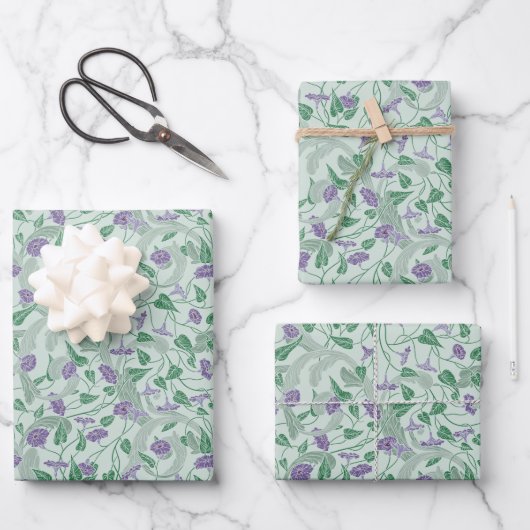 Viktorianische Lila Blume Ivy Dekorative Geblüht Geschenkpapier Set (Vorderseite)