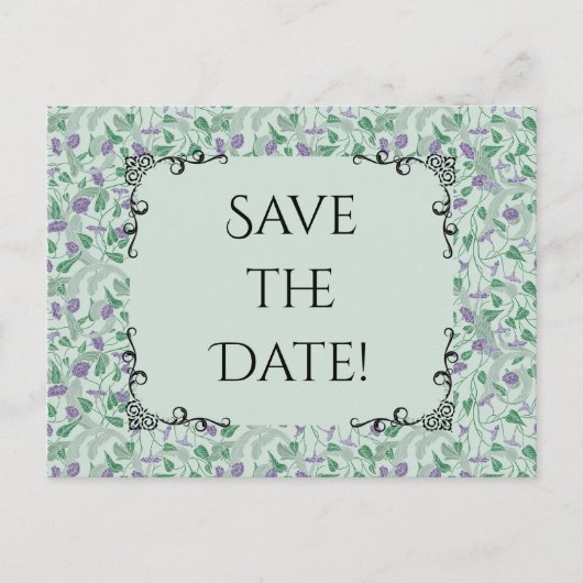 Viktorianische Lila Blume Ivy Save the Date Postkarte (Vorderseite)