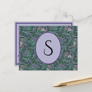 Viktorianische Lila Pansy Blue Ribbon Einladung Postkarte