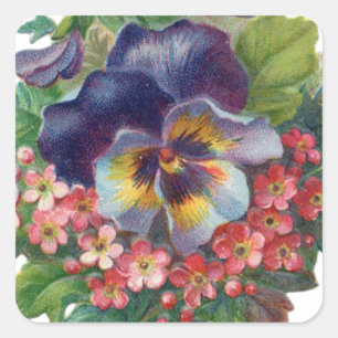 Viktorianische Lila Pansy Bouquet zum Muttertag Quadratischer Aufkleber