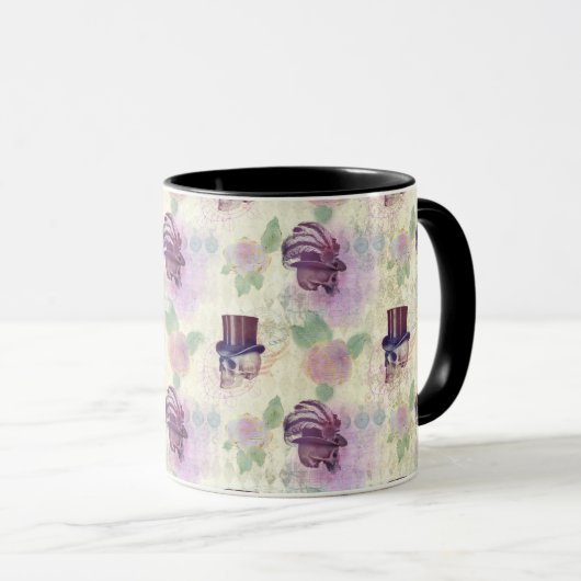Viktorianische Lila Steampunk Hats Feathers Skulls Tasse (VorderseiteRechts)