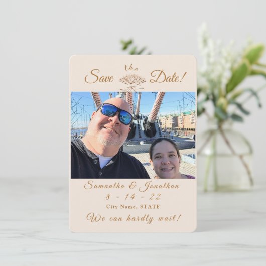 Viktorianische Lüfterhochzeit speichert das Datum Save The Date (Stehend Vorderseite)