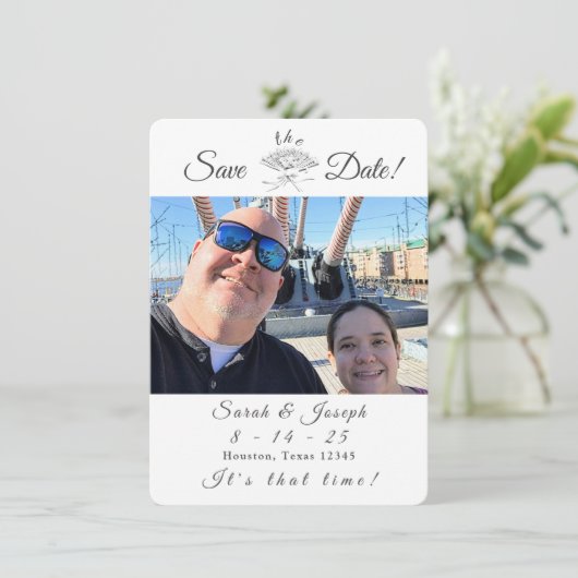 Viktorianische Lüfterhochzeit speichert das Datum Save The Date (Stehend Vorderseite)