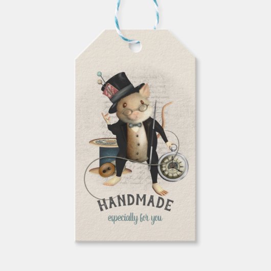 Viktorianische Mad Hatter Mouse - Handgemachte Näh Geschenkanhänger (Vorderseite)