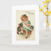 Viktorianische Mädchen-und Kätzchen-St Patrick Karte (Gelbe Blume)