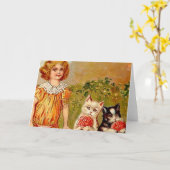 Viktorianische Mädchen und Katzen, jede Rolle unbe Karte (Gelbe Blume)