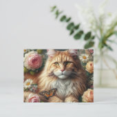 Viktorianische Maine-Coon-Katze mit rosa Rosen Postkarte (Stehend Vorderseite)
