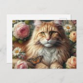 Viktorianische Maine-Coon-Katze mit rosa Rosen Postkarte (Vorne/Hinten)