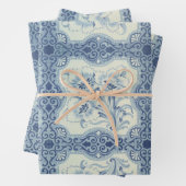 Viktorianische Majolika Antike Blauer und Weiße Bl Geschenkpapier Set (Beispiel)