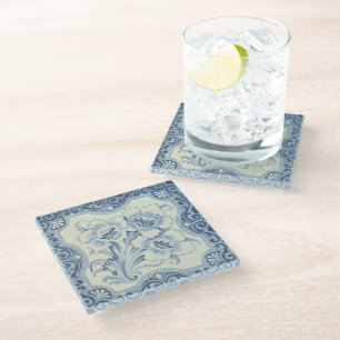 Viktorianische Majolika Antike Blauer und Weiße Bl Glasuntersetzer