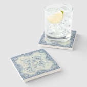 Viktorianische Majolika Antike Blauer und Weiße Bl Steinuntersetzer (Seitenansicht)