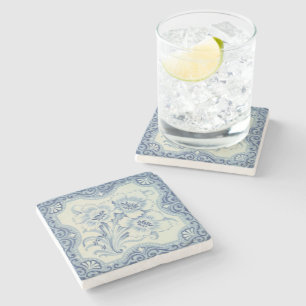 Viktorianische Majolika Antike Blauer und Weiße Bl Steinuntersetzer