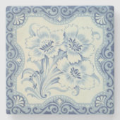 Viktorianische Majolika Antike Blauer und Weiße Bl Steinuntersetzer (Vorderseite)