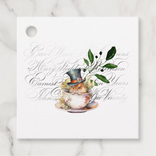 Viktorianische Maus in Teetasse Geschenkanhänger (Vorderseite)