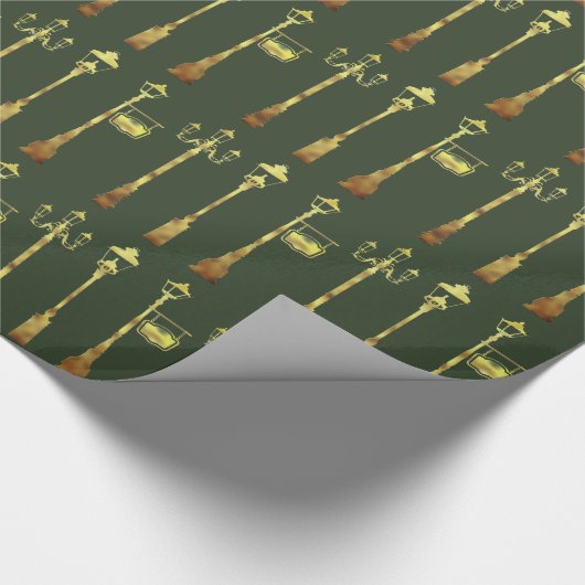 Viktorianische Messinglampe grün Geschenkpapier (Ecke)