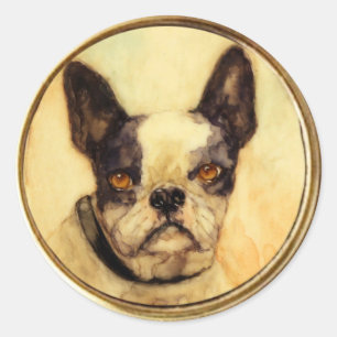 VIKTORIANISCHE MINIATURE HUND PORTRAITS Französisc Runder Aufkleber