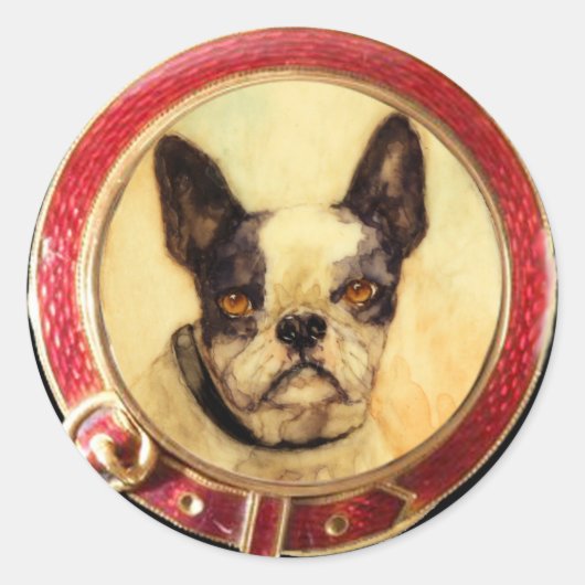 VIKTORIANISCHE MINIATURE HUND PORTRAITS Französisc Runder Aufkleber (Vorderseite)