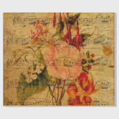 Viktorianische Musik-Blattwatercolor-Blumen-Tapete Geschenkpapier (Flach)