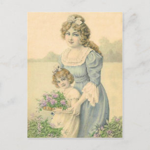 Viktorianische Mutter-Tochter beim Blumenpflücken Postkarte