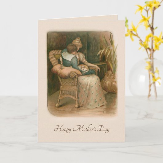 Viktorianische Mutter und Sohn im Vorsitz Karte (Gelbe Blume)