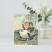 Viktorianische Niedliche Kinder Bunny Egg Car Postkarte (Stehend Vorderseite)