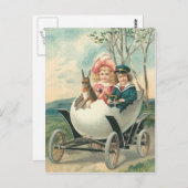Viktorianische Niedliche Kinder Bunny Egg Car Postkarte (Vorne/Hinten)