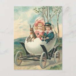 Viktorianische Niedliche Kinder Bunny Egg Car Postkarte