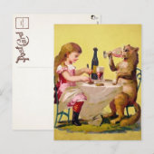 Viktorianische Odd Drink Cat Postkarte (Vorne/Hinten)