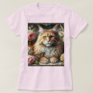 Viktorianische Orange Maine Coon Katze mit rosa Ro T-Shirt