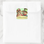 Viktorianische Osterkatzen in Hennen Quadratischer Aufkleber (Tasche)